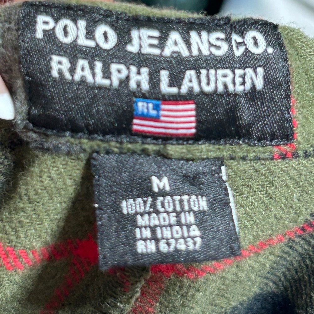 Y2K Polo Jeans Ralph Lauren Mens Plaid Flannel Pajama Pants Green Medium - Picture 6 of 7